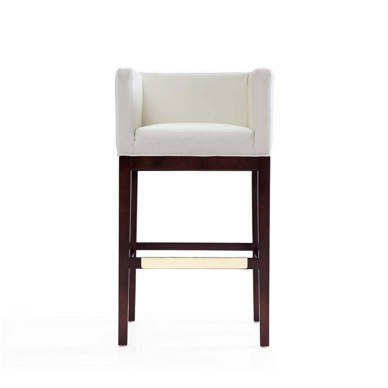 Kingsley Upholstered Beech Wood Barstool Ivory - Manhattan Comfort: Faux Leather, Low Back, Armrest, Footrest