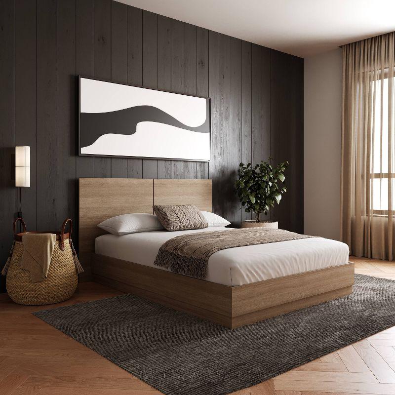 Nexera Queen Milano Platform Bed with Headboard Brown Oak