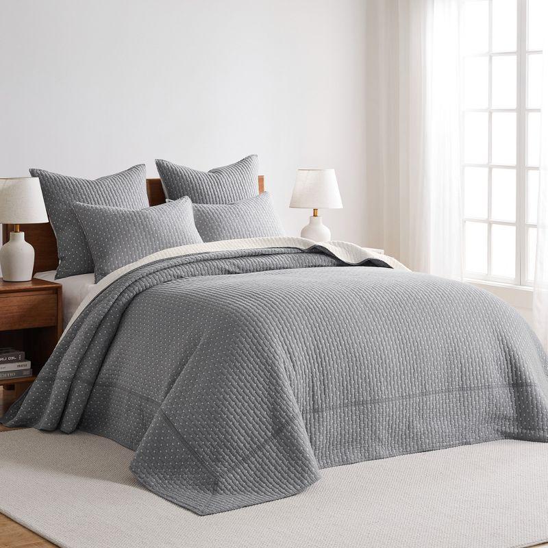 King Grey Cream Cotton Reversible Bedspread Set