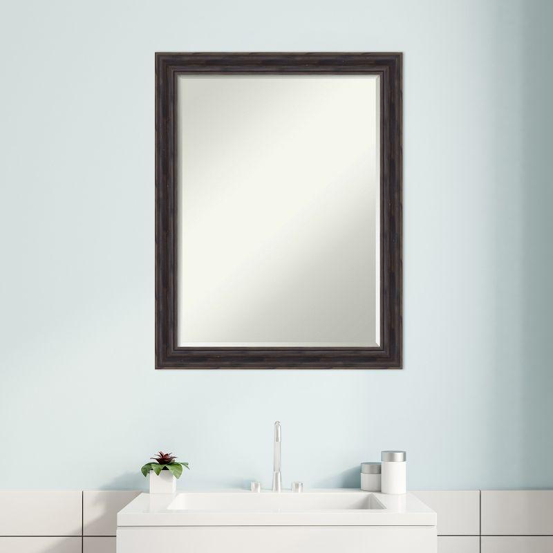 Amanti Art Rustic Pine Narrow Petite Bevel Wood Bathroom Wall Mirror