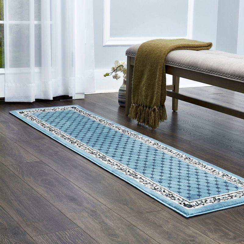 Aydin Blue and Ivory Diamond Floral Runner Rug