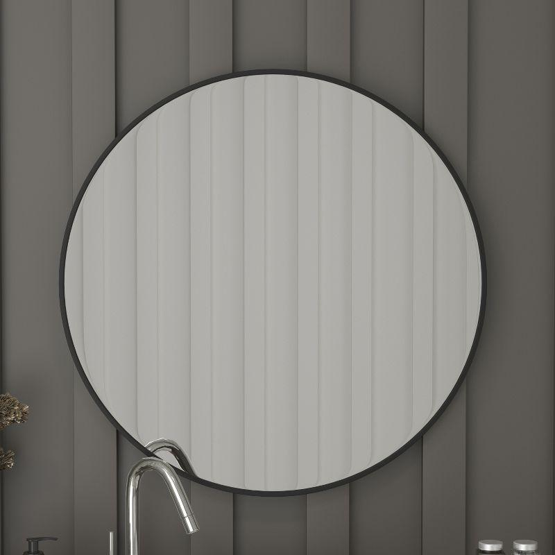 33" Monaco Sleek Black Metal Round Wall Mirror