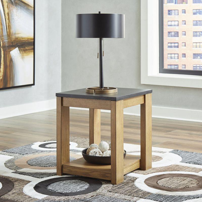 Quentina Rectangular Black Faux Stone and Wood End Table