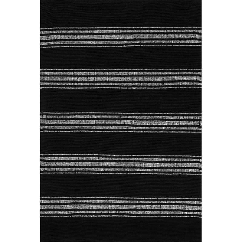 Black and White Striped Handmade Cotton 4' x 6' Rug