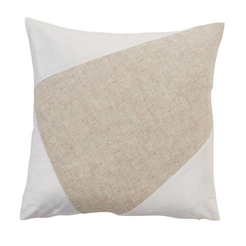 Beige and White Geometric Velvet Medium Throw Pillow