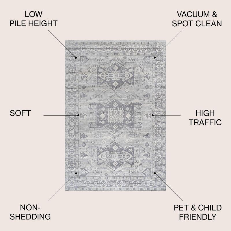 5' Square Modern Persian Vintage Medallion Area Rug, Light Gray - JONATHAN Y