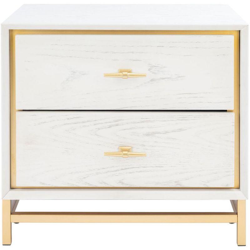 Fenno 2 Drawer Nightstand - NST6401 - White Washed/Brass - Safavieh