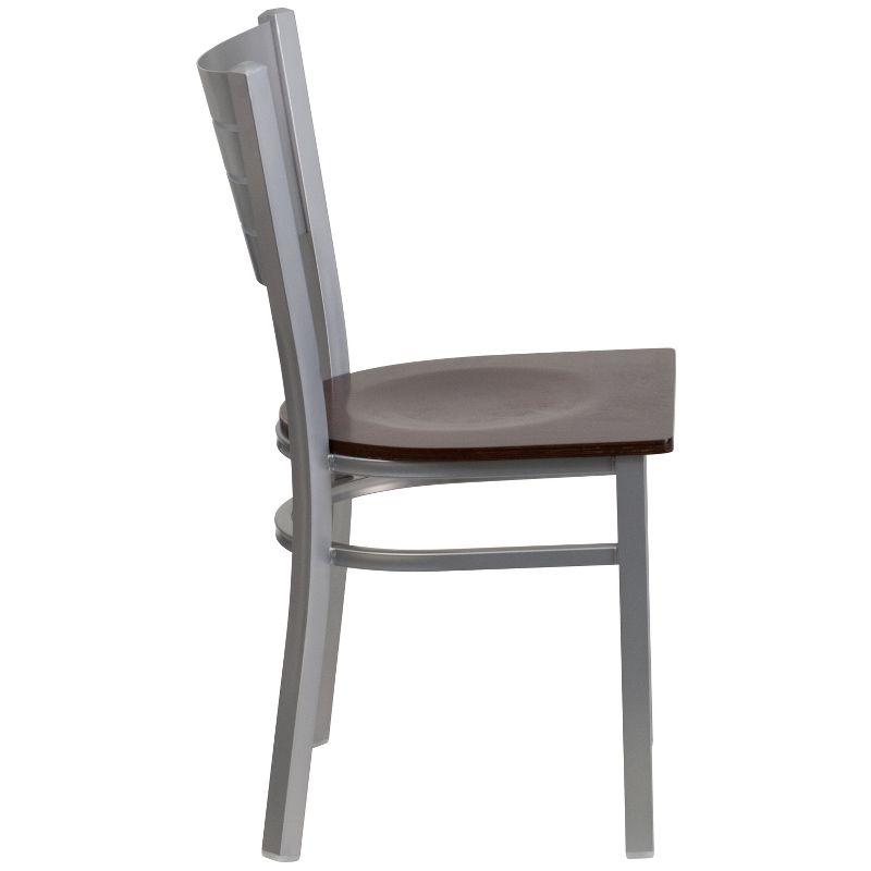 Silver and Walnut Low Slat Back Metal Side Chair