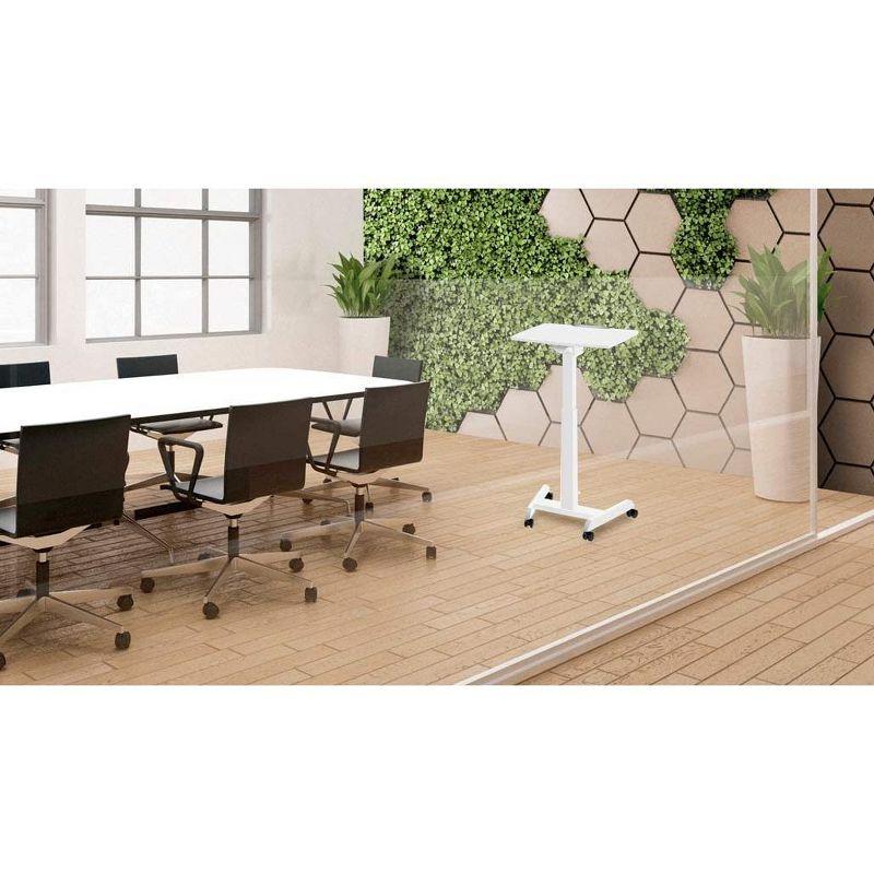 White Adjustable Mobile Podium with Pneumatic Height and Tilt