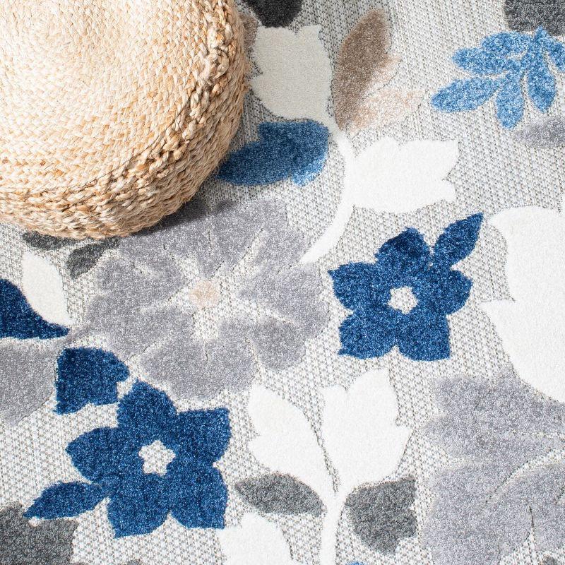 Cabana Grey/Blue Floral Reversible Synthetic Square Rug - 7' x 7'