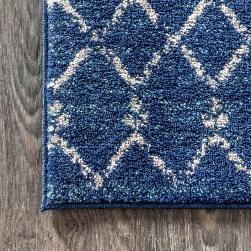 Blue and White Moroccan Trellis Reversible Area Rug