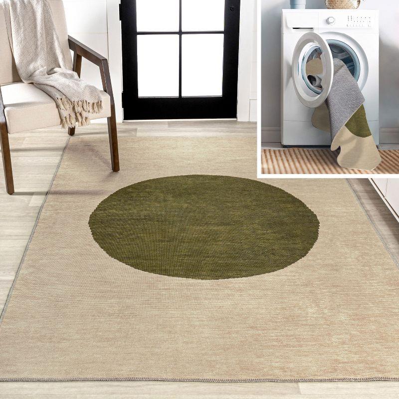 5' x 8' Cirkel Minimalist Geometric Dot Machine-Washable Area Rug, Cream/Olive - JONATHAN Y