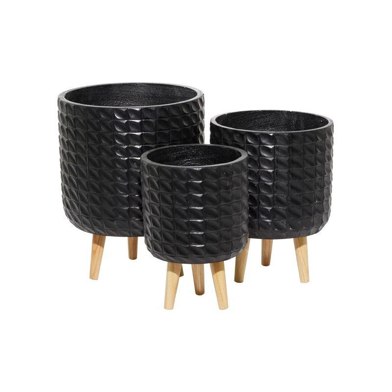 Black and Brown Contemporary Planter Set with Wood Legs