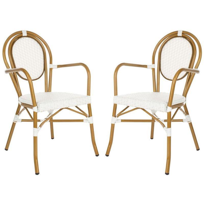 Rosen White and Tan Wicker Bistro Arm Chair Set