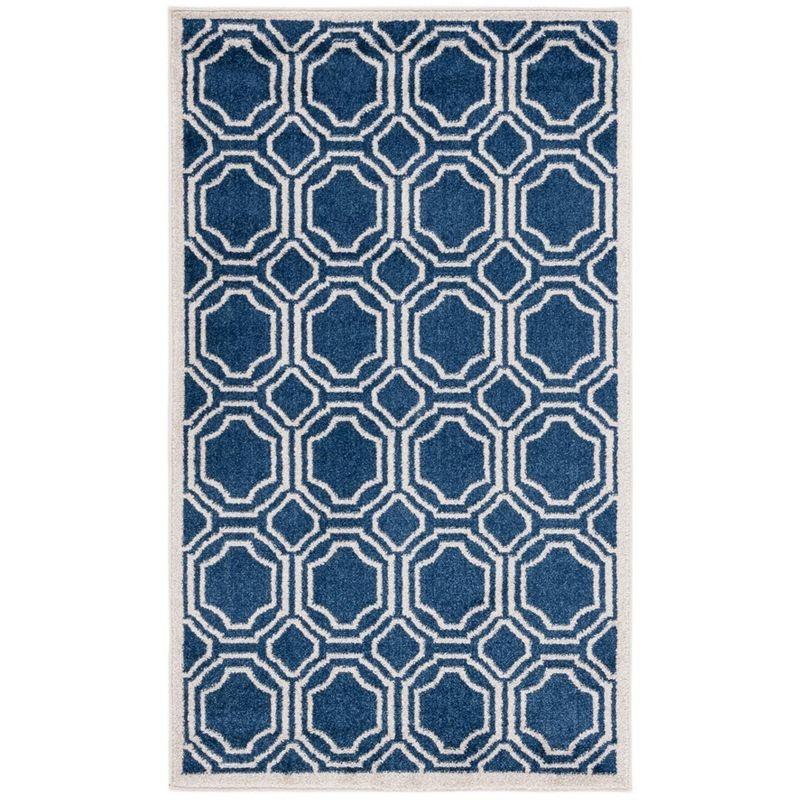 Navy and Ivory Geometric Wool Area Rug 3' x 5'