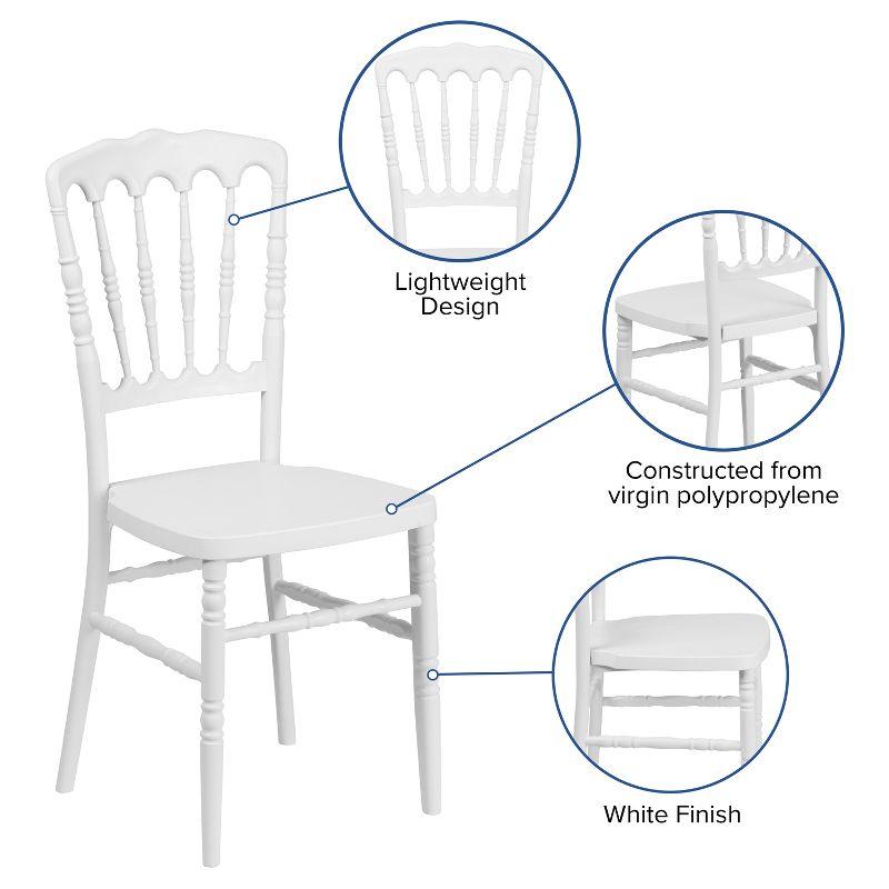 Elegant White Resin Spindle Napoleon Stacking Chair