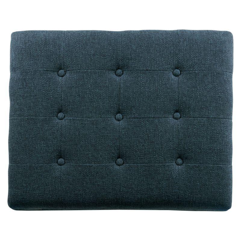 Cocktail Storage Bench Navy - HomePop: Upholstered, Tufted, Wood Base, Honey Oak Finish
