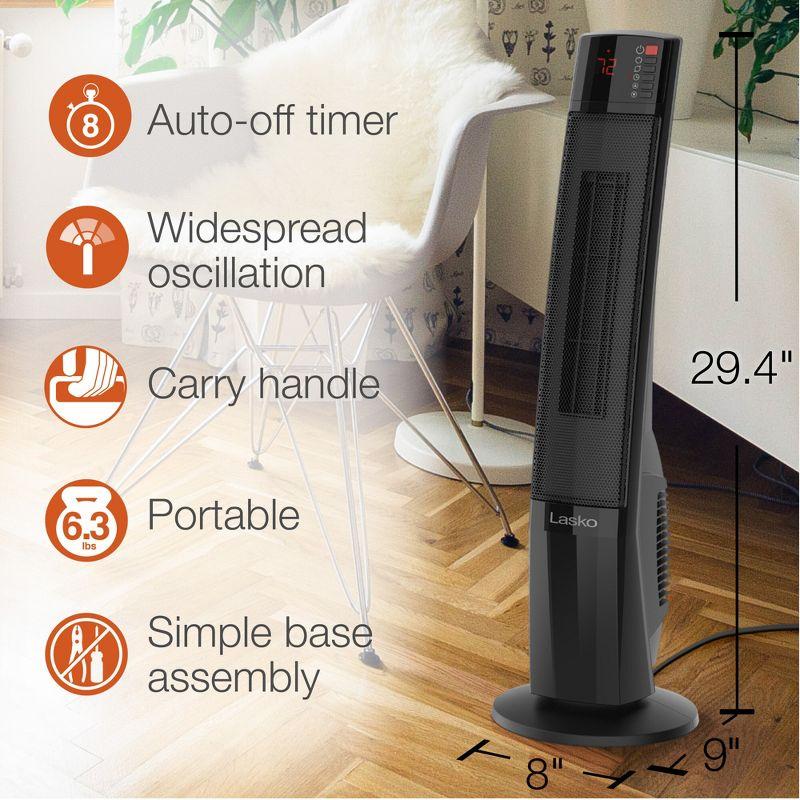 Lasko Ultra Ceramic Tower Heater: Indoor Space Heater with Remote, Adjustable Thermostat, 1500W, Black, ETL Listed