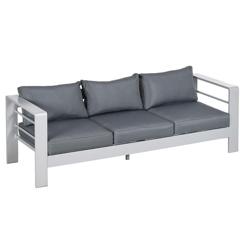 Gray Aluminum Outdoor Sofa with Cushions and Wide Armrests