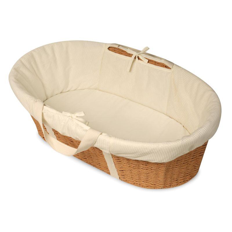 Elegant Natural Ecru Woven Moses Basket with Comfort Liner and Foam Pad