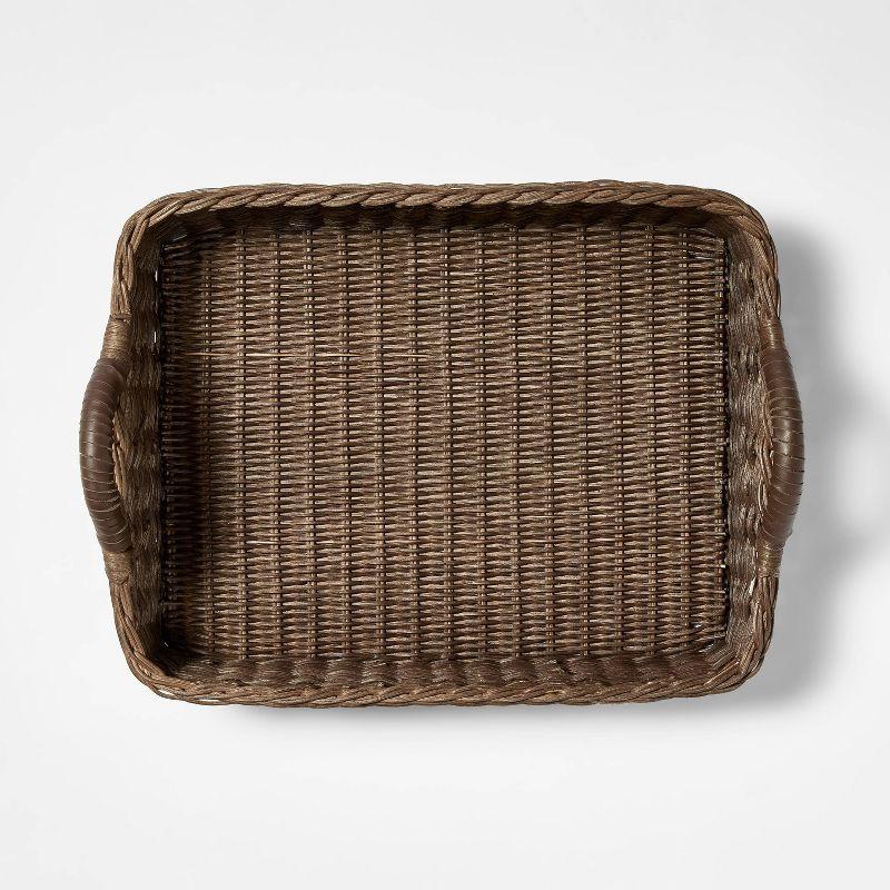 Rattan Decorative Tray with Leather Handles Dark Brown - Threshold™ designed with Studio McGee