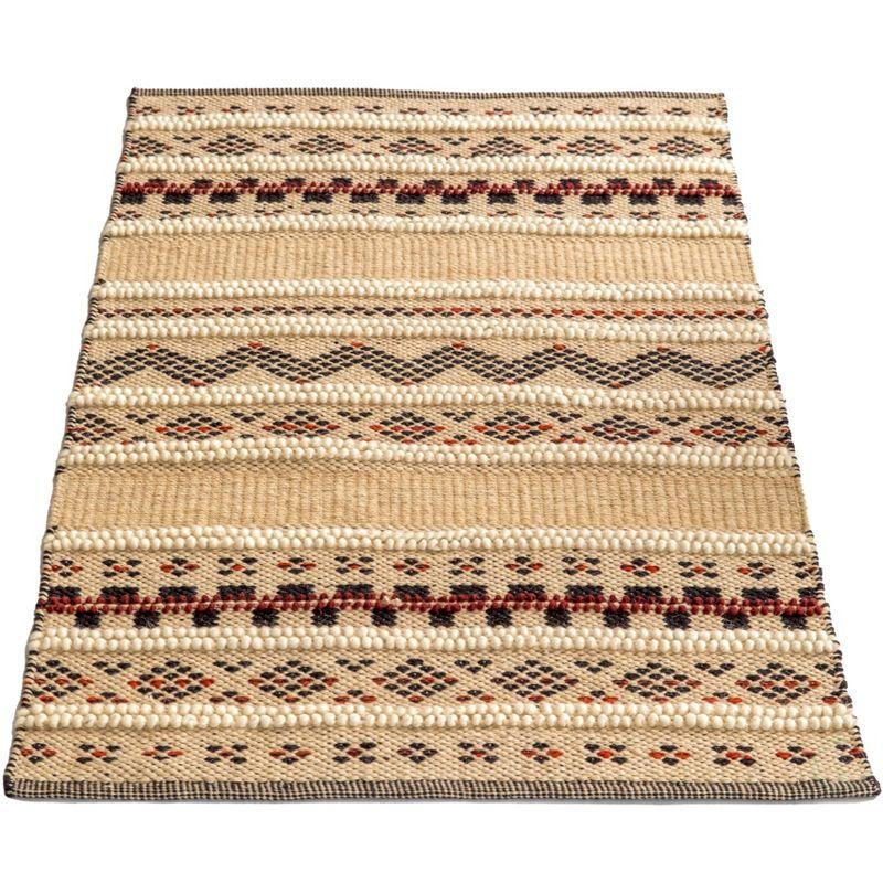 DEERLUX Handwoven Boho Beige Textured 100% Wool Flatweave Kilim Rug, 2' x 3'