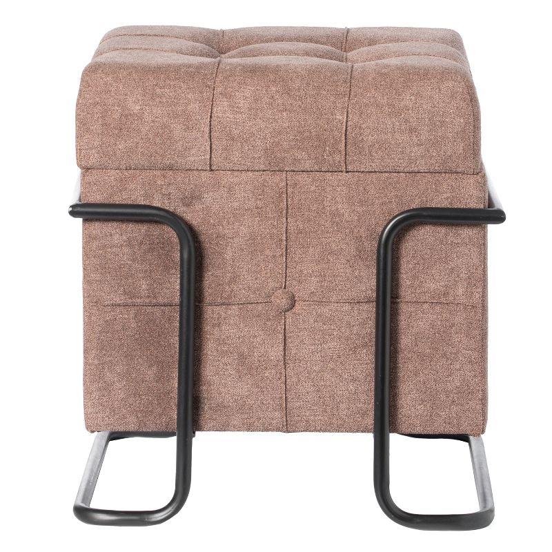 Fabulaxe Square Fabric Storage Ottoman with Black Metal Frame, Brown