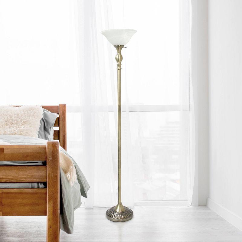 1-Light Classic Torchiere Floor Lamp with Marbleized Glass Shade Antique Brass - Lalia Home: UL Listed, Metal Base, Rotary Switch