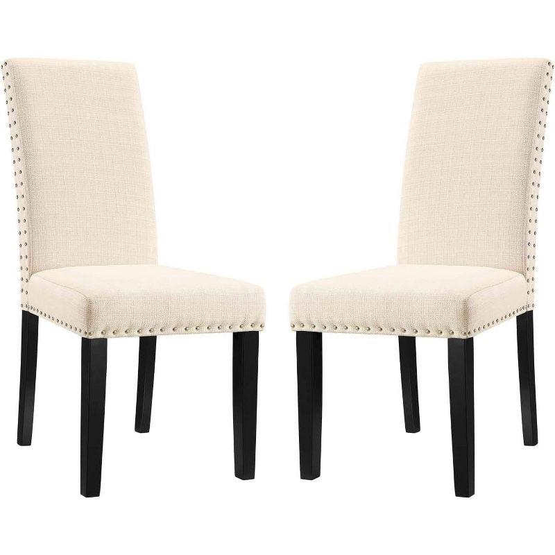 Elegant Beige Upholstered Parsons Dining Side Chair with Nailhead Trim