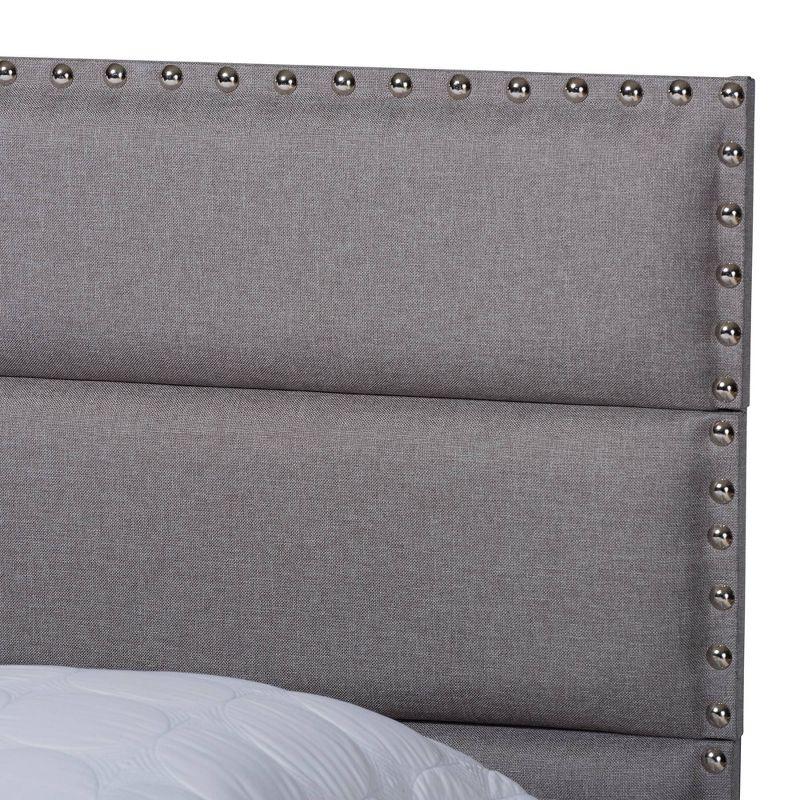 Grey Tufted Upholstered Queen Bed with Nailhead Trim