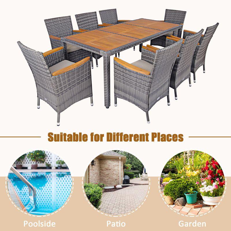 Costway 9PCS Patio Rattan Dining Set Mix Gray Acacia Wood Table Cushioned Chair