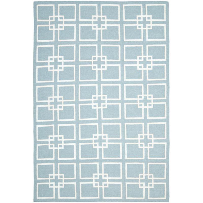 Martha Stewart Flat Weave Wool/Silk/Cotton Geometric Rug in Geyser Blue