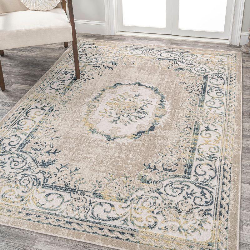 Navy and Ivory Medallion Synthetic Easy-Care Area Rug