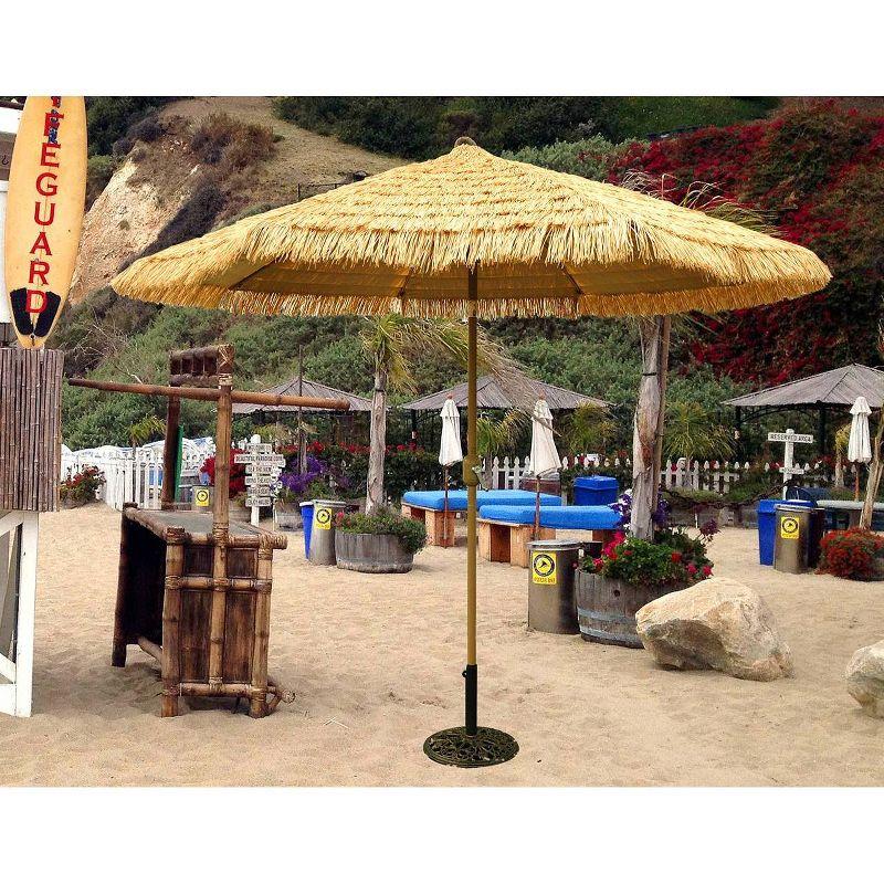 9' x 9' Round Crank Patio Umbrella - Thatch - Tropishade: Weather-Resistant, Aluminum Frame, Push-Button Tilt