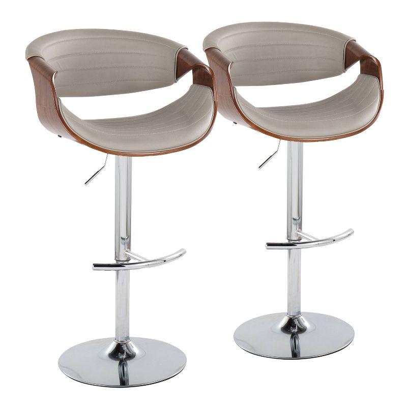 Adjustable Swivel Gray Faux Leather and Walnut Barstool Set