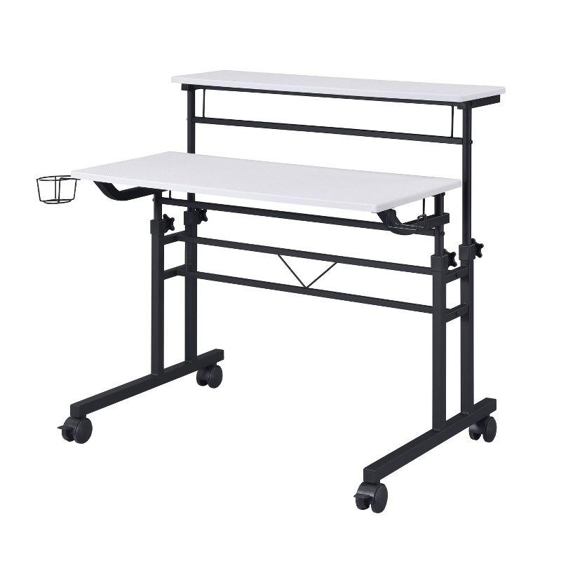 Rolling Writing Desk with Height Adjustable Desktop and Moveable Shelf White - Techni Mobili: Locking Casters, Open Storage