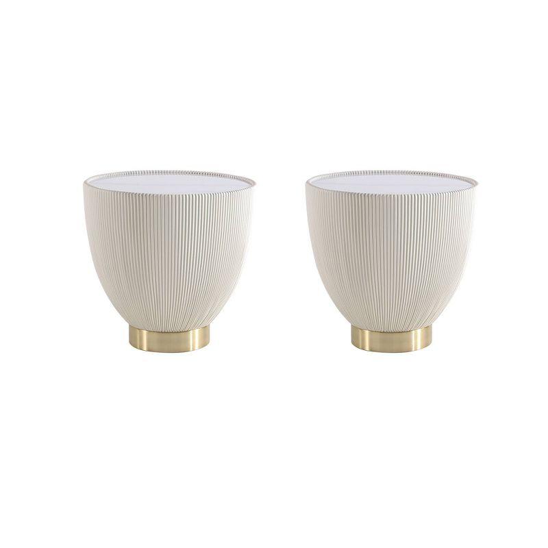 Anderson Cream Leatherette End Tables with Gold Base, Set of 2