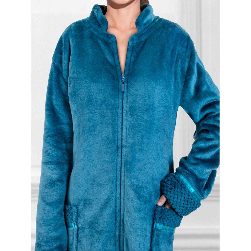 PAVILIA Womens Housecoat Zip Robe, Fleece Zipped Up Front Bathrobe, Plush Warm Long Zipper House Coat Lounger Pockets