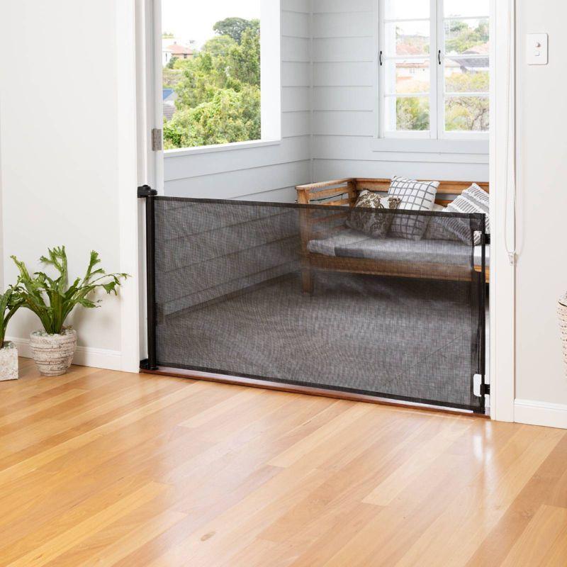 Perma Child Safety Outdoor Retractable Baby Gate 33" Tall, Extends to 71" Wide, Black