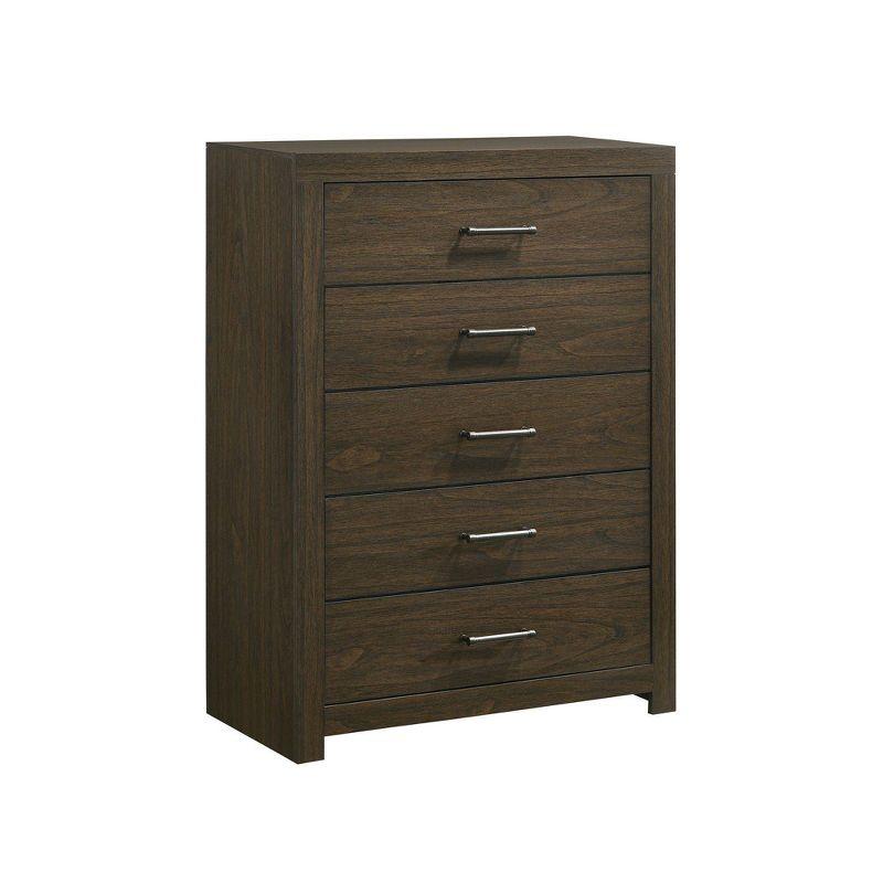 Walnut Rustic 5-Drawer Chest with Felt Lined Drawer