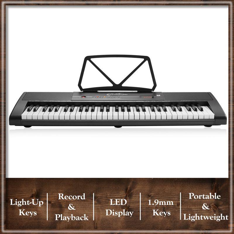 Ashthorpe 61-Key Digital Electronic Keyboard Piano with Light Up Keys, Portable Beginner Kit with Adjustable Stand, Stool, Headphones & Microphone