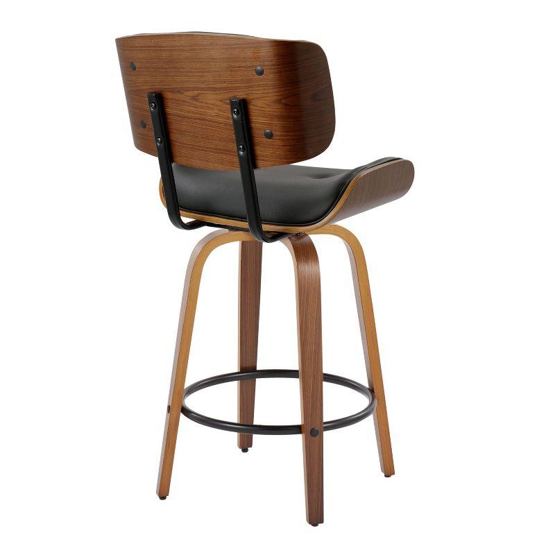 Set of 2 Lombardi Counter Height Barstools Walnut/Black: Mid-Century Modern, Fixed-Height, Swivel - LumiSource