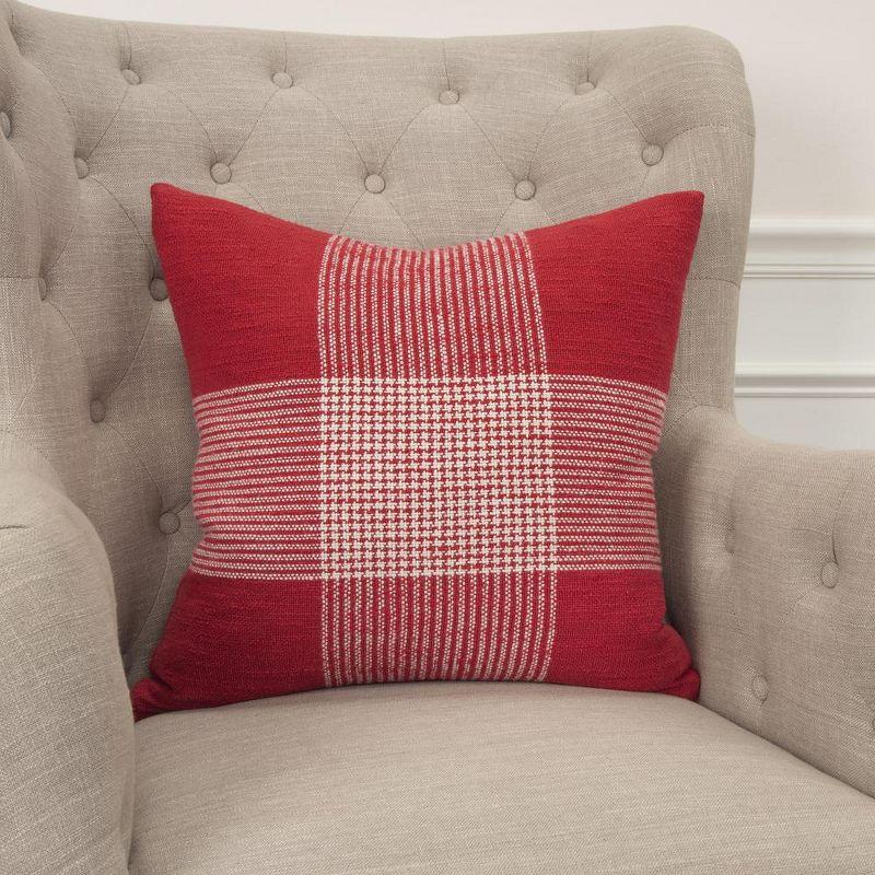 Red and White Plaid Cotton Polyester 20" x 20" Pillow Cover