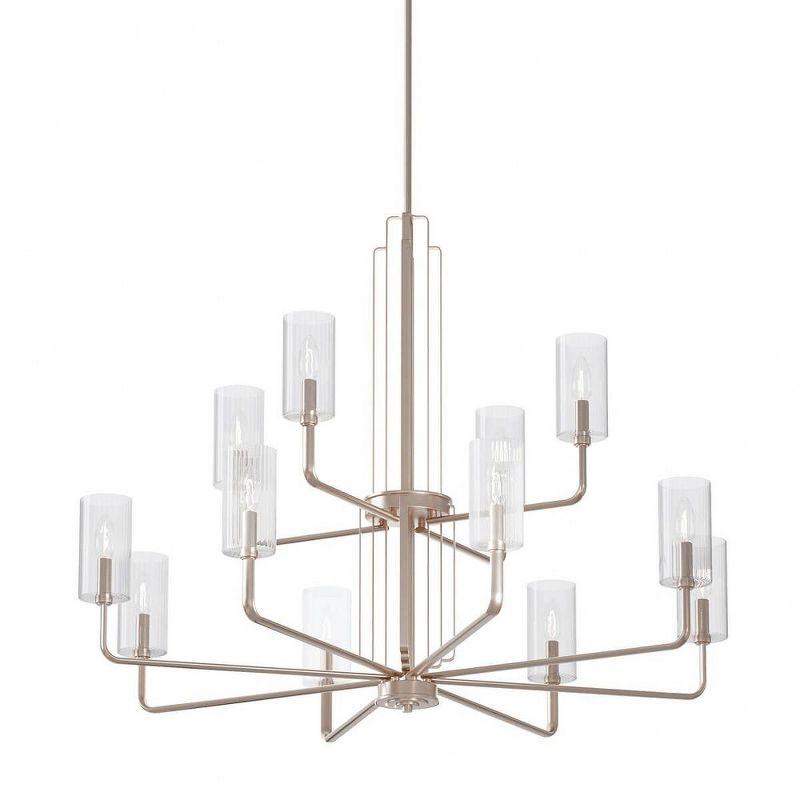 Kimrose 72" Polished Nickel 12-Light Chandelier with Clear Fluted Glass