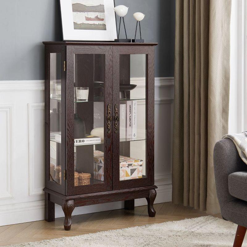 Dark Brown Lighted MDF Curio Cabinet with Glass Doors