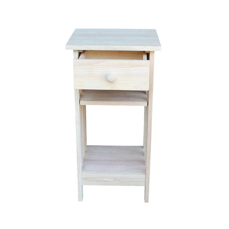 International Concepts Mission Telephone Stand Unfinished : Hardwood Accent Table with Drawer & Fixed Shelf