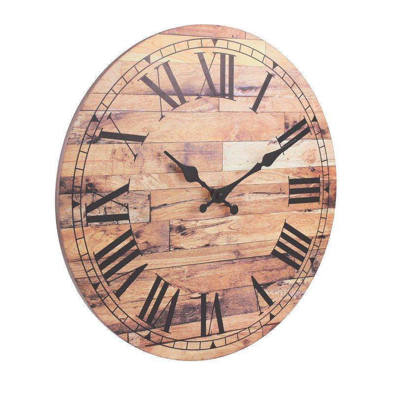 14" Wooden Roman Numeral Wall Clock Brown - Stonebriar Collection: MDF Composite, Traditional Decor, Indoor Use