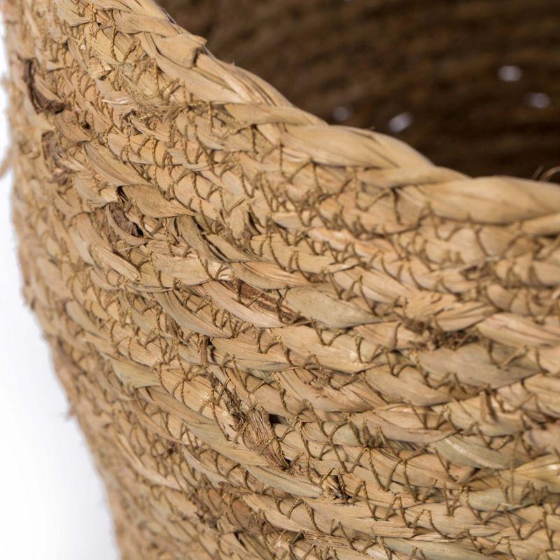 Medium Brown Round Wicker Storage Basket with Rope Handles