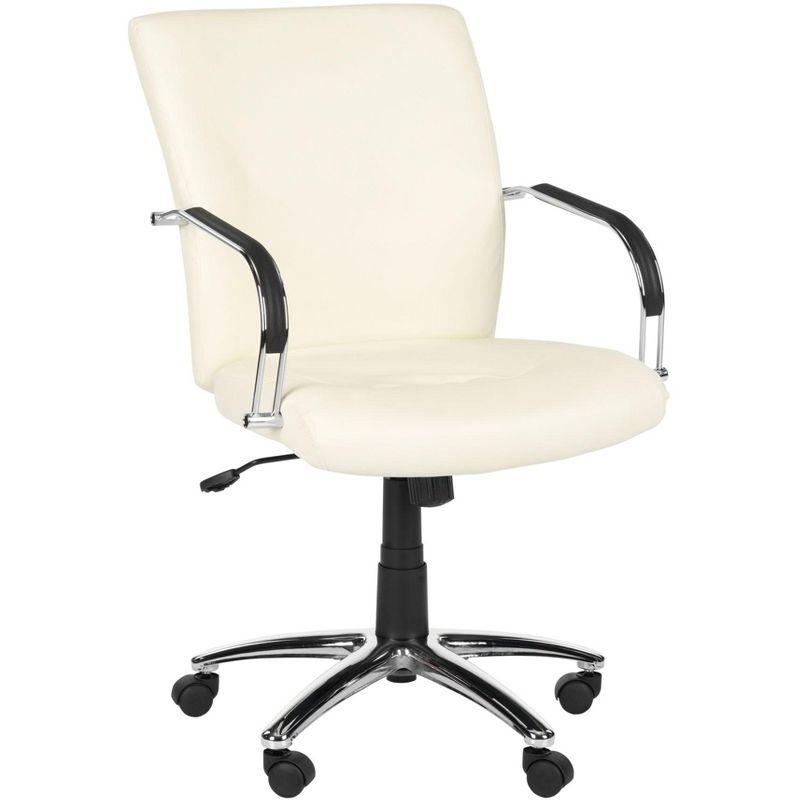 Elegant High-Back Swivel Desk Chair in Cream Vegan Leather