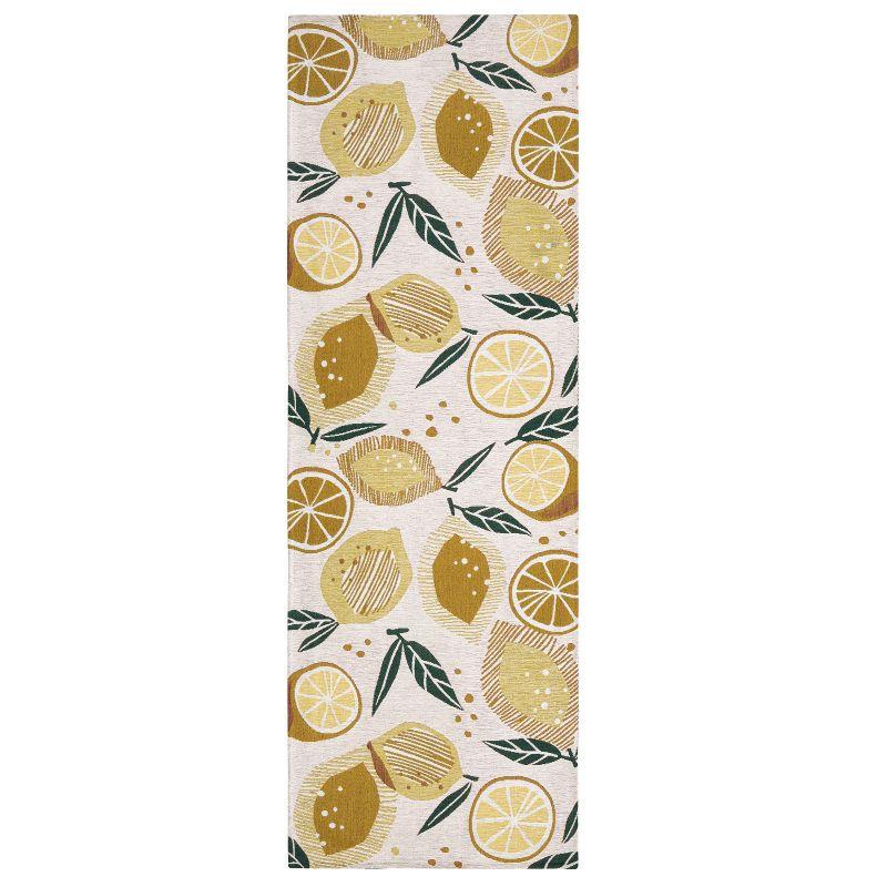 Livie Cream Lemon Print Washable Kitchen Runner Rug